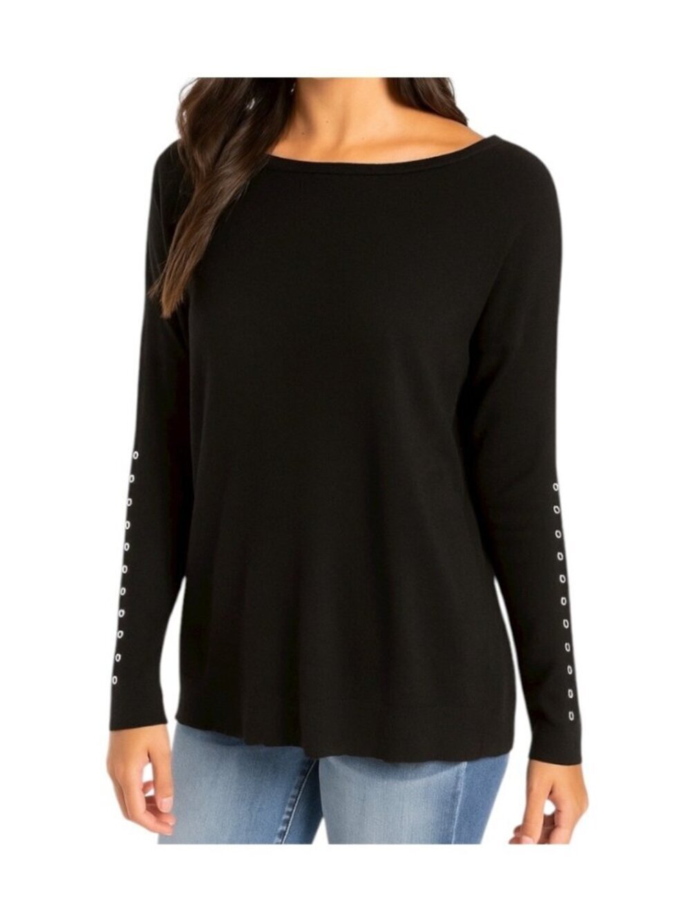 Magnolia Grace Womens Grommet Detail Sweater~Size XL~Black Silver ~ L13 27